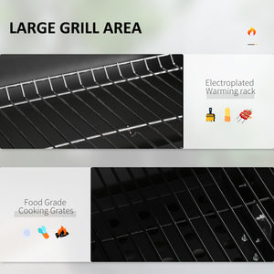 Charcoal Grill BBQ Trolley with Adjustable Charcoal Grate, Garden Metal Smoker Barbecue with Shelf, Side Table, Wheels, Built-in Thermometer, Bottle Opener