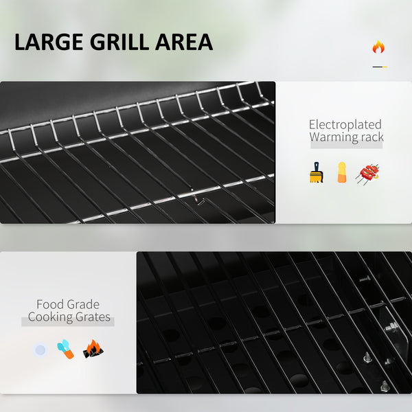 BBQ Trolley Charcoal Grill Portable Stainless Steel Barbecue Tool Kits for Camping Hiking Picnic Backyard w/ Wheels and Side Shelf