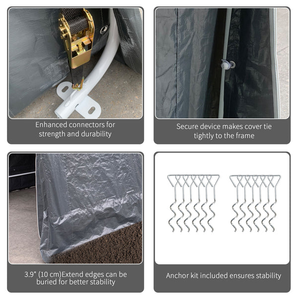 7.9' x 6.6' Garden Storage Tent, Heavy Duty Bike Shed, Patio Storage Shelter w/ Metal Frame and Double Zipper Doors, Dark Grey