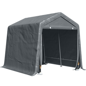 7.9' x 6.6' Garden Storage Tent, Heavy Duty Bike Shed, Patio Storage Shelter w/ Metal Frame and Double Zipper Doors, Dark Grey