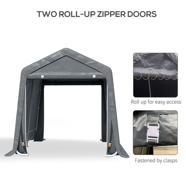7.9' x 6.6' Garden Storage Tent, Heavy Duty Bike Shed, Patio Storage Shelter w/ Metal Frame and Double Zipper Doors, Dark Grey