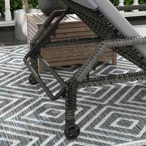 Outdoor PE Rattan Sun Lounger, 5-Level Adjustable Backrest Wicker Outdoor Chaise Recliner, Garden Chair with 2 Wheels, Grey