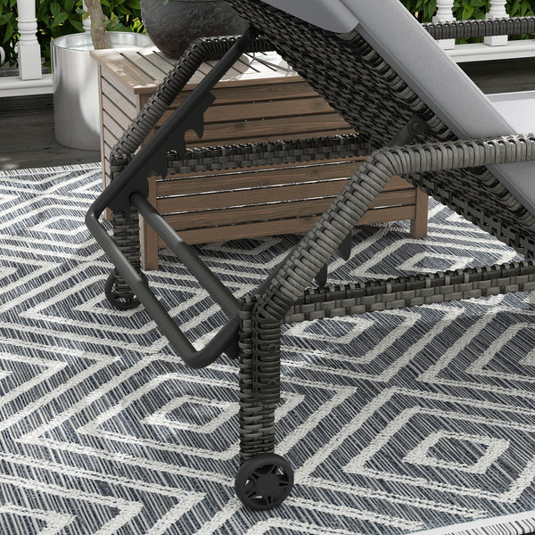 Outdoor PE Rattan Sun Lounger, 5-Level Adjustable Backrest Wicker Outdoor Chaise Recliner, Garden Chair with 2 Wheels, Grey