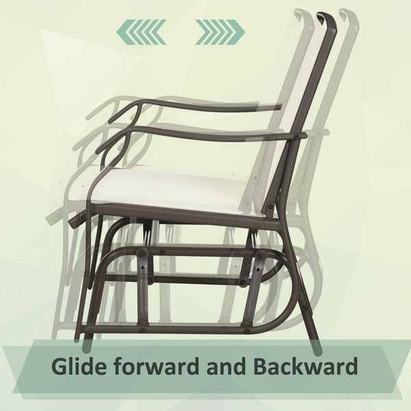 3 Piece Outdoor Glider Chair with Coffee Table Bistro Set, 2 Patio Rocking Swing Chairs with Breathable Sling Fabric, Glass Tabletop, for Backyard, Garden and Porch, Cream White