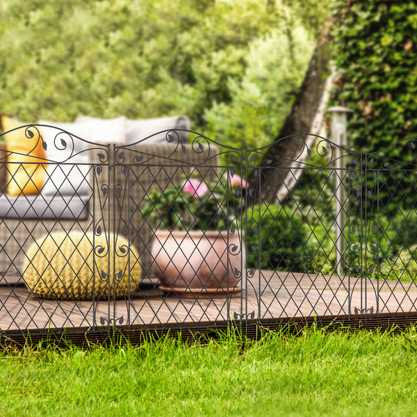 Garden Fence, 4 Pack Metal Fence Panels, 11.5' Animal Barrier & Decorative Border Flower Edging for Yard, Landscape, Patio, Outdoor Décor, 43" H, Wavey Vines