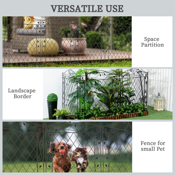 Garden Fence, 4 Pack Metal Fence Panels, 11.5' Animal Barrier & Decorative Border Flower Edging for Yard, Landscape, Patio, Outdoor Décor, 43" H, Wavey Vines
