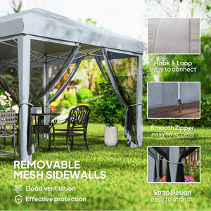 10' x 20' Pop Up Canopy Tent Gazebo with Removable Mesh Sidewall Netting, Carry Bag for Backyard Patio Outdoor, Grey