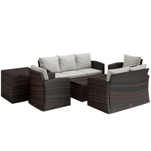 6 Pieces Wicker Patio Furniture Set with Cushions, 7-Seater Rattan Patio Sofa Set with Storage Coffee Table & Side Table, Sectional Outdoor Furniture Set, Cream White