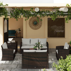 6 Pieces Wicker Patio Furniture Set with Cushions, 7-Seater Rattan Patio Sofa Set with Storage Coffee Table & Side Table, Sectional Outdoor Furniture Set, Cream White
