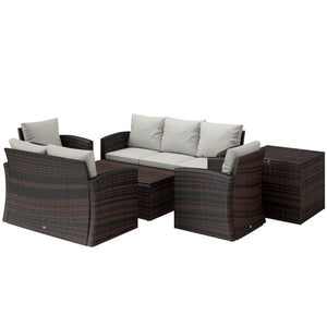 6 Pieces Wicker Patio Furniture Set with Cushions, 7-Seater Rattan Patio Sofa Set with Storage Coffee Table & Side Table, Sectional Outdoor Furniture Set, Cream White