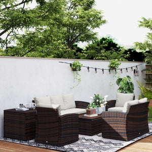 6 Pieces Wicker Patio Furniture Set with Cushions, 7-Seater Rattan Patio Sofa Set with Storage Coffee Table & Side Table, Sectional Outdoor Furniture Set, Cream White