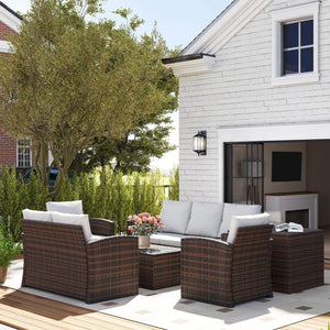 6 Pieces Wicker Patio Furniture Set with Cushions, 7-Seater Rattan Patio Sofa Set with Storage Coffee Table & Side Table, Sectional Outdoor Furniture Set, Cream White