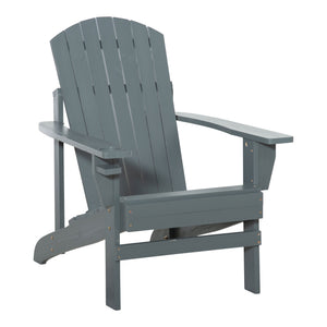 Classic Adirondack Chair Muskoka Chair, Garden Deck Chair with Cup Holder for Patio, Indoor, Backyard, Dark Grey