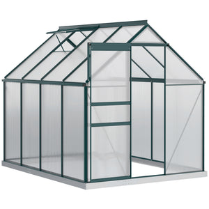 6' x 8' x 6.5' Polycarbonate Greenhouse, Walk-in Green House with Adjustable Roof Vent Galvanized Base Sliding Door Rain Gutter for Outdoor Garden Backyard, Green