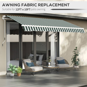 11' x 10' Retractable Awning Fabric Replacement Outdoor Sunshade Canopy Awning Cover, UV Protection, Green and White