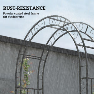 7.4ft Steel Garden Arch with Gate, Garden Arbor Trellis for Climbing Plants, Roses, Vines, Wedding Arch for Outdoor, Garden, Lawn, Backyard, Black