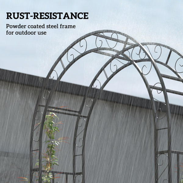 7.4ft Steel Garden Arch with Gate, Garden Arbor Trellis for Climbing Plants, Roses, Vines, Wedding Arch for Outdoor, Garden, Lawn, Backyard, Black