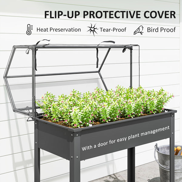 Raised Garden Bed with Greenhouse Cover, Elevated Planter Box with Legs and Drainage Hole for Vegetables Flowers Herbs, 39.4" x 18.9" x 48.8", Dark Gray