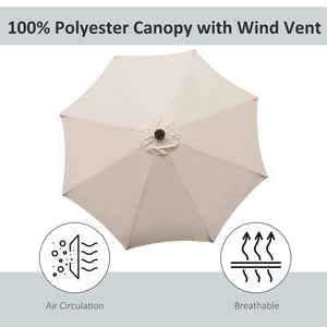9ft Solar Patio Umbrella Outdoor Sunshade 24 LED Lights Tilt Canopy, Cream