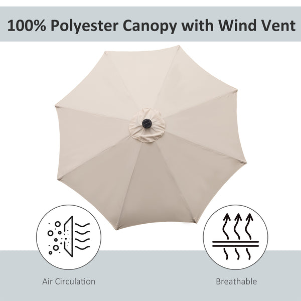 9ft Solar Patio Umbrella Outdoor Sunshade 24 LED Lights Tilt Canopy, Cream