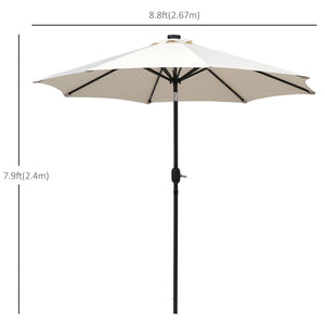 9ft Solar Patio Umbrella Outdoor Sunshade 24 LED Lights Tilt Canopy, Cream