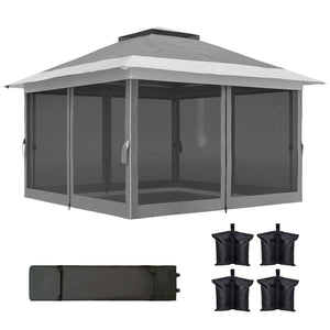 3.6 x 3.6m Pop Up Gazebo with Mesh Sides, UPF50+ Height Adjustable Party Tent Instant Event Shelter with Wheeled Carry Bag and Sand Bags for Garden, Patio, Dark Grey