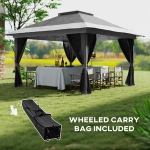 3.6 x 3.6m Pop Up Gazebo with Mesh Sides, UPF50+ Height Adjustable Party Tent Instant Event Shelter with Wheeled Carry Bag and Sand Bags for Garden, Patio, Dark Grey
