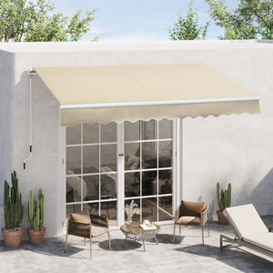 12' x 8' Retractable Awning Patio Awnings Sun Shade Shelter with Manual Crank Handle, 280g/m² UV & Water-Resistant Fabric and Aluminum Frame for Deck, Balcony, Yard, Cream White