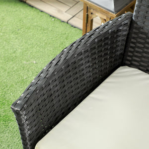 2-Seat Patio Furniture with Tea Table, Outdoor PE Rattan Wicker Loveseat with Padded Cushions and Tempered Glass Top for Garden, Porch, Poolside, Cream White