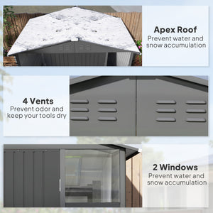 8' x 6' Outdoor Storage Shed, Galvanized Metal Garden Shed with 2 Windows, 4 Vents, Lockable Doors and Gloves, Tool Shed for Backyard, Patio, Lawn, Dark Grey