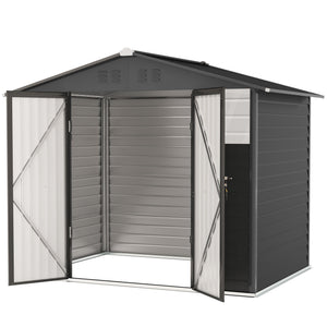 8' x 6' Outdoor Storage Shed, Galvanized Metal Garden Shed with 2 Windows, 4 Vents, Lockable Doors and Gloves, Tool Shed for Backyard, Patio, Lawn, Dark Grey