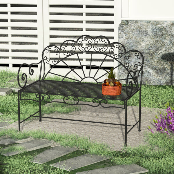 Garden Bench, 2 Seater Outdoor Patio Bench, Metal Garden Loveseat with Slatted Seat, 200 KG Capacity for Park Balcony Porch, 107 x 55.5 x 92 cm, Black