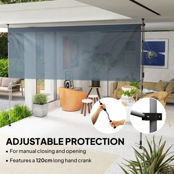 11.5' x 10' Retractable Patio Awning, Manual Outdoor Privacy Screen with UPF30+ & Water-Resistant Fabric for Patio, Balcony, Terrace, Pool, Dark Grey