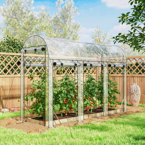Walk-in Tunnel Greenhouse, 10' x 3' x 6.5' Hoop House Greenhouse with 8 Roll-Up Doors, Plant Hot House with Galvanized Steel Frame for Garden Patio Lawn, Clear