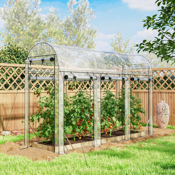 Walk-in Tunnel Greenhouse, 10' x 3' x 6.5' Hoop House Greenhouse with 8 Roll-Up Doors, Plant Hot House with Galvanized Steel Frame for Garden Patio Lawn, Clear