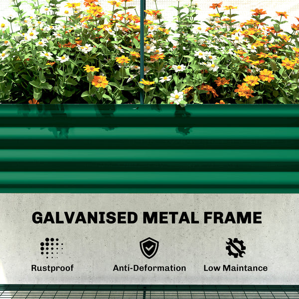 Galvanised Raised Garden Bed with Greenhouse Cover, Metal Elevated Garden Bed with Legs, Bed Liner and Bottom Shelf, Outdoor Raised Planter Box for Vegetables, Herbs, Flowers, Green