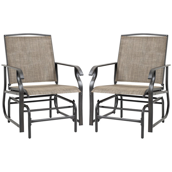 2 Pieces Outdoor Patio Glider Chairs, 2 Person Glider Rocking Chair Set with Breathable Mesh Fabric and Steel Frame for Porch, Garden, Outdoor Furniture Set, Dark Brown