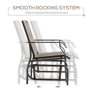 2 Pieces Outdoor Patio Glider Chairs, 2 Person Glider Rocking Chair Set with Breathable Mesh Fabric and Steel Frame for Porch, Garden, Outdoor Furniture Set, Dark Brown