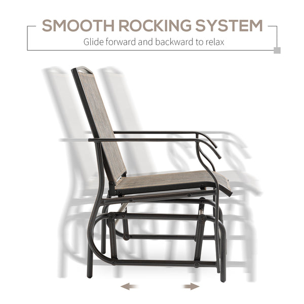 2 Pieces Outdoor Patio Glider Chairs, 2 Person Glider Rocking Chair Set with Breathable Mesh Fabric and Steel Frame for Porch, Garden, Outdoor Furniture Set, Dark Brown