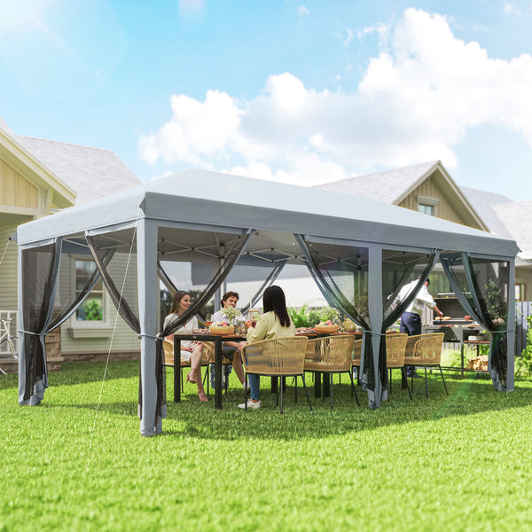 10' x 20' Pop Up Canopy Tent Gazebo with Removable Mesh Sidewall Netting, Carry Bag for Backyard Patio Outdoor, Grey