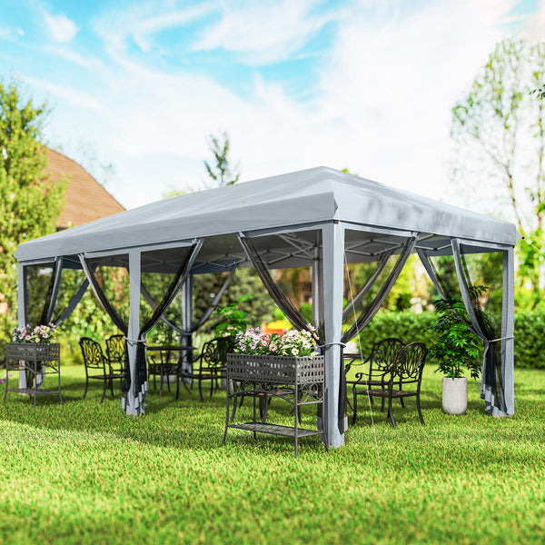 10' x 20' Pop Up Canopy Tent Gazebo with Removable Mesh Sidewall Netting, Carry Bag for Backyard Patio Outdoor, Grey