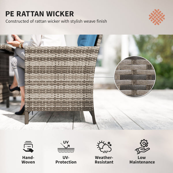 6 Pieces Patio Dining Set Wicker Outdoor Furniture Set Garden Rattan Sofa Set Outdoor Sectional Couch with Cushions, Dining Table and Ottomans, Blue