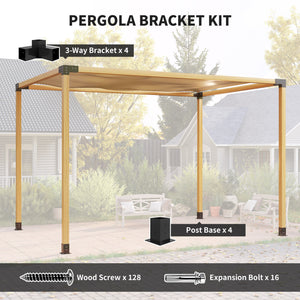 DIY Pergola Kit, Pergola Brackets with 3-Way Corner Brackets and Post Base for 4" x 4" (Actual 3.6" x 3.6") Lumber, 8 PCS Includes Screws