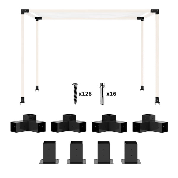 DIY Pergola Kit, Pergola Brackets with 3-Way Corner Brackets and Post Base for 4" x 4" (Actual 3.6" x 3.6") Lumber, 8 PCS Includes Screws