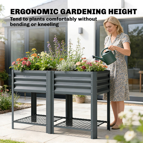 Galvanized Steel Raised Garden Bed, Elevated Planter Box with Legs and Storage Shelf, Raised Planter for Vegetables, Flowers, Herbs, for Outdoor, Patio, Yard, Dark Grey
