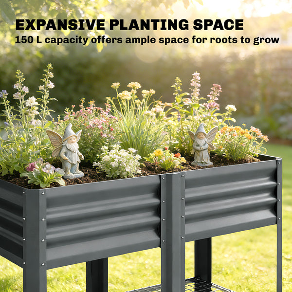 Galvanized Steel Raised Garden Bed, Elevated Planter Box with Legs and Storage Shelf, Raised Planter for Vegetables, Flowers, Herbs, for Outdoor, Patio, Yard, Dark Grey