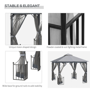 3 x 3m Garden Gazebo Patio Party Tent Shelter Outdoor Canopy Double Tier Sun Shade with Metal Frame and Netting, Light Grey