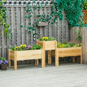 Raised Garden Bed Set of 3, Wood Planter Box, Elevated Raised Beds for Fruit Vegetable Flower Herb, Outdoor Freestanding Garden Boxes for Patio Lawn