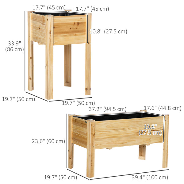 Raised Garden Bed Set of 3, Wood Planter Box, Elevated Raised Beds for Fruit Vegetable Flower Herb, Outdoor Freestanding Garden Boxes for Patio Lawn