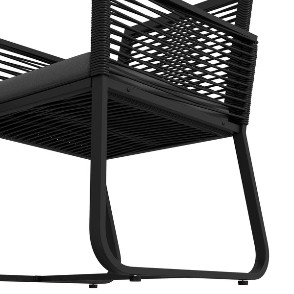 3 Pieces Wicker Patio Furniture Set, Rattan Bistro Set with Glass Top Coffee Table and Cushions, Outdoor Conversation Set for Garden, Porch, Balcony, Black